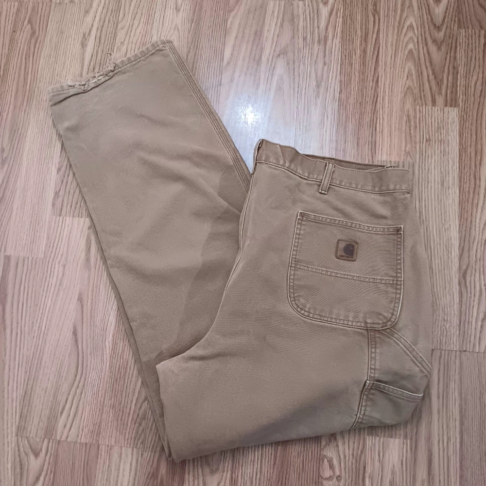 Carhartt Work Pants Mens 42x34 Brown Carpenter Utility Distressed Loose Fit